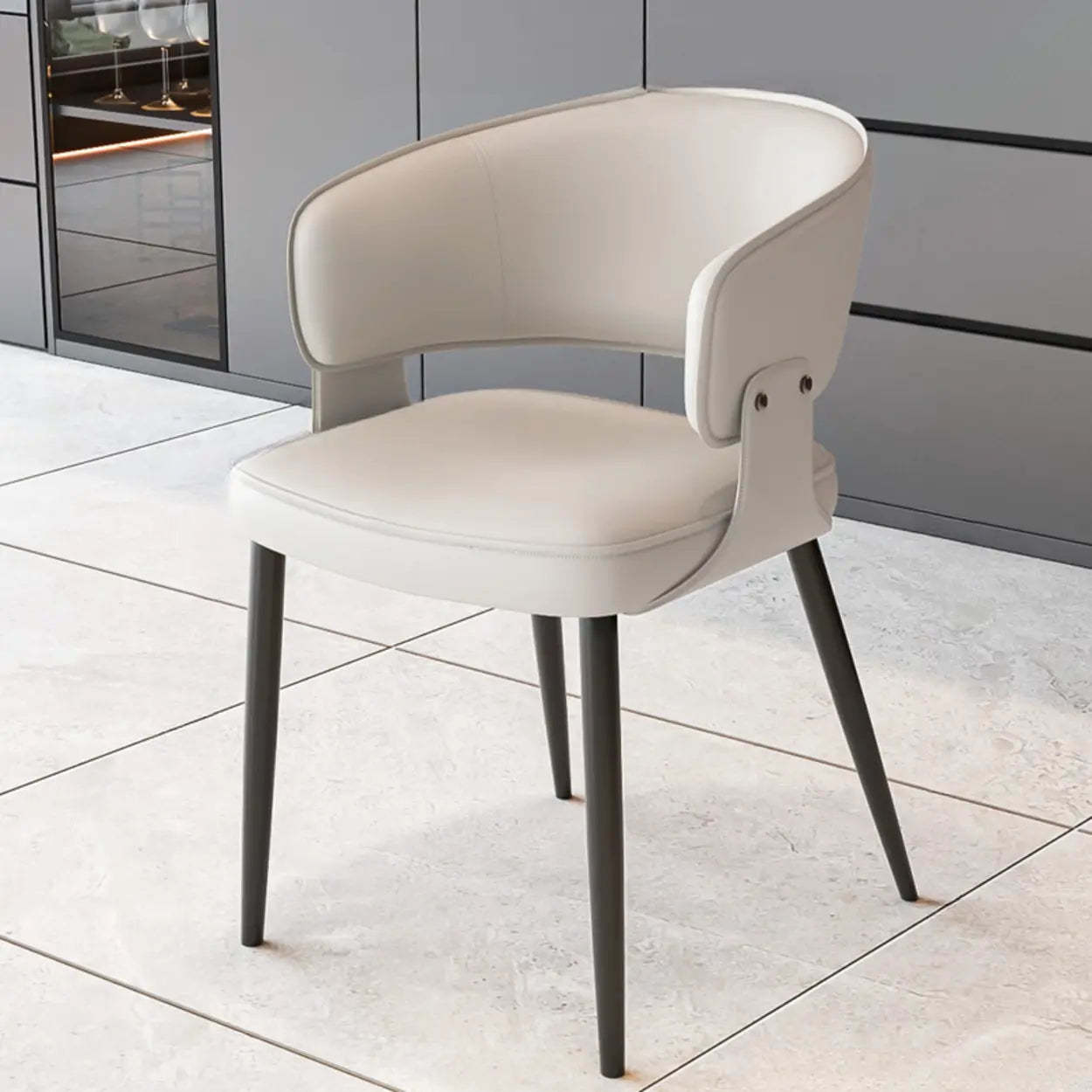Contemporary Brown Leather Open Back Dining Chair