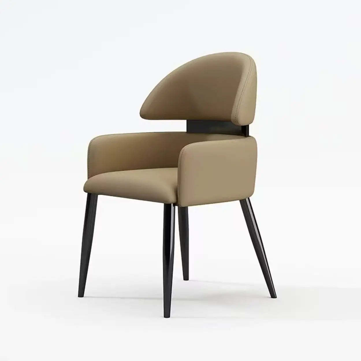 Contemporary Brown Leather Armrest Dining Chair — Brown