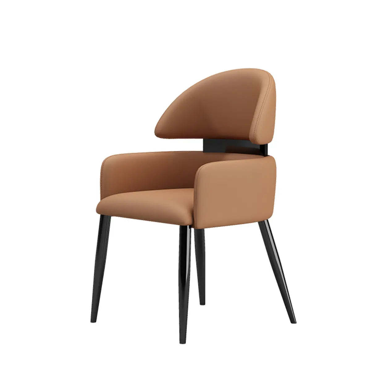 Contemporary Brown Leather Armrest Dining Chair — Light Gray