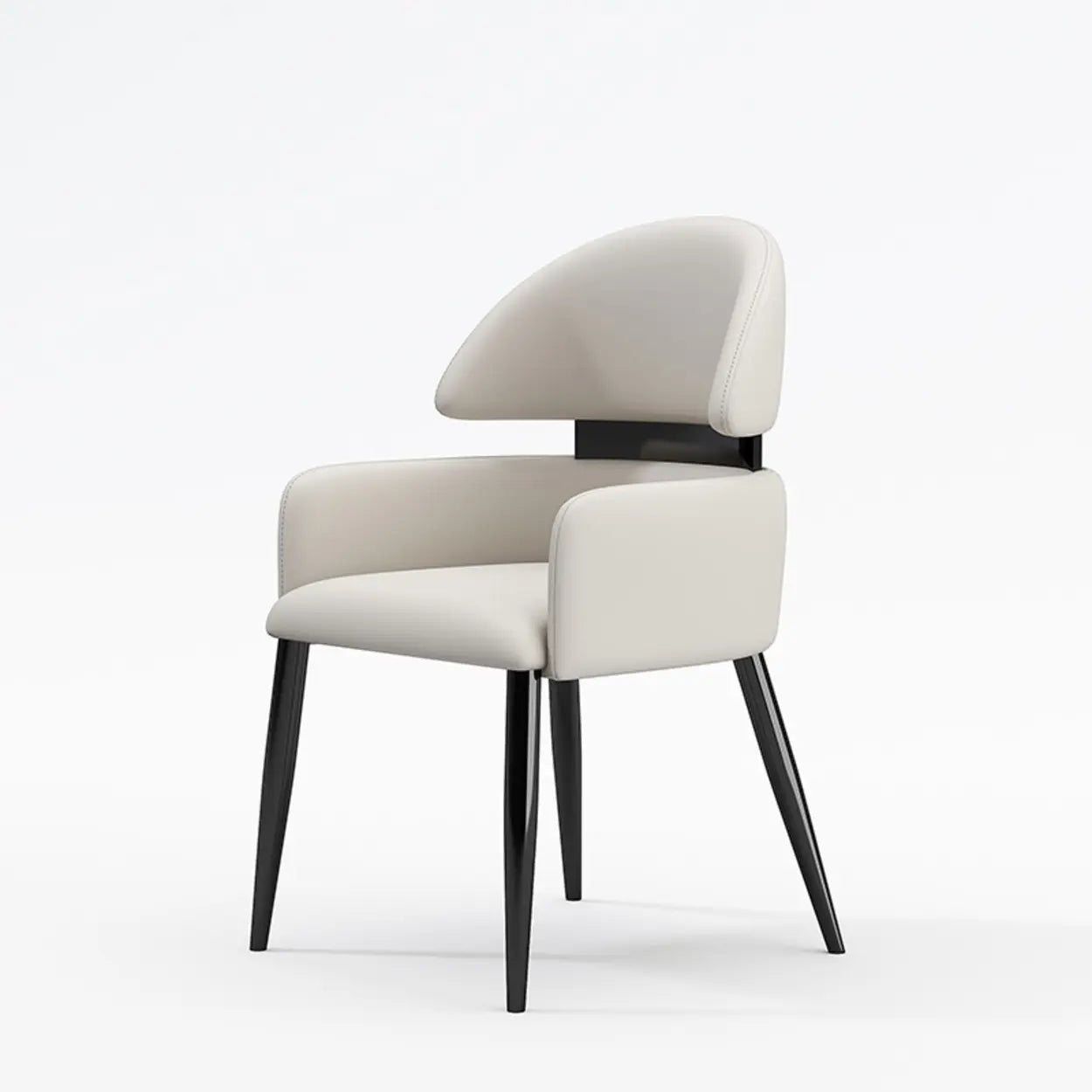 Contemporary Brown Leather Armrest Dining Chair — Dark Gray