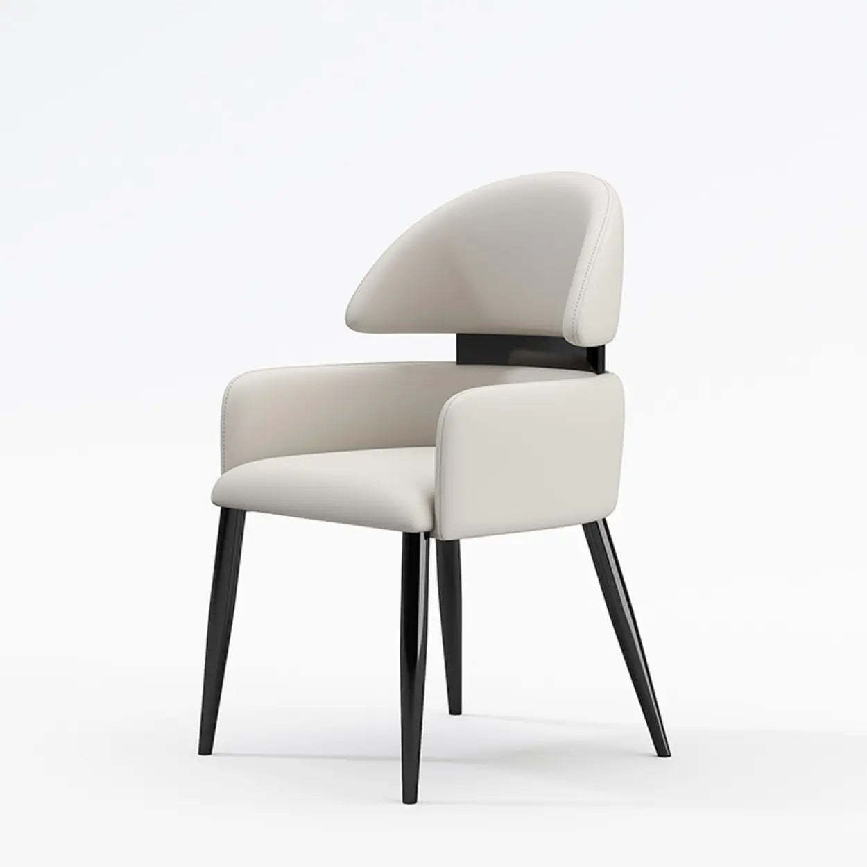 Contemporary Brown Leather Armrest Dining Chair — Dark Gray