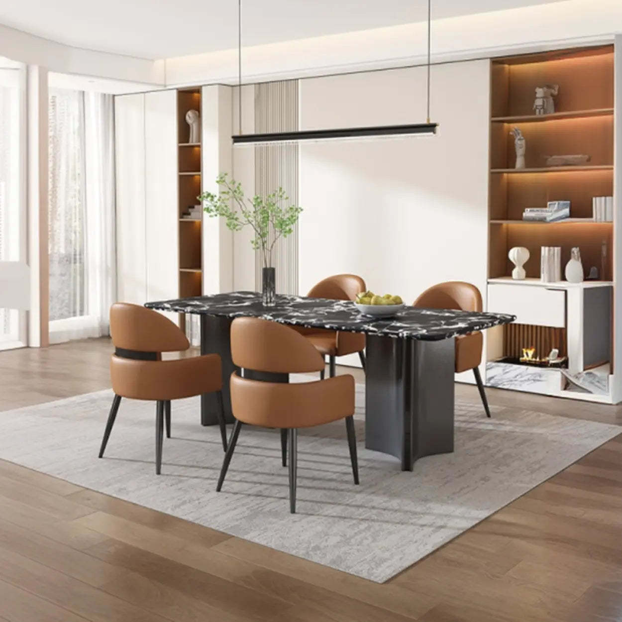 Contemporary Brown Leather Armrest Dining Chair