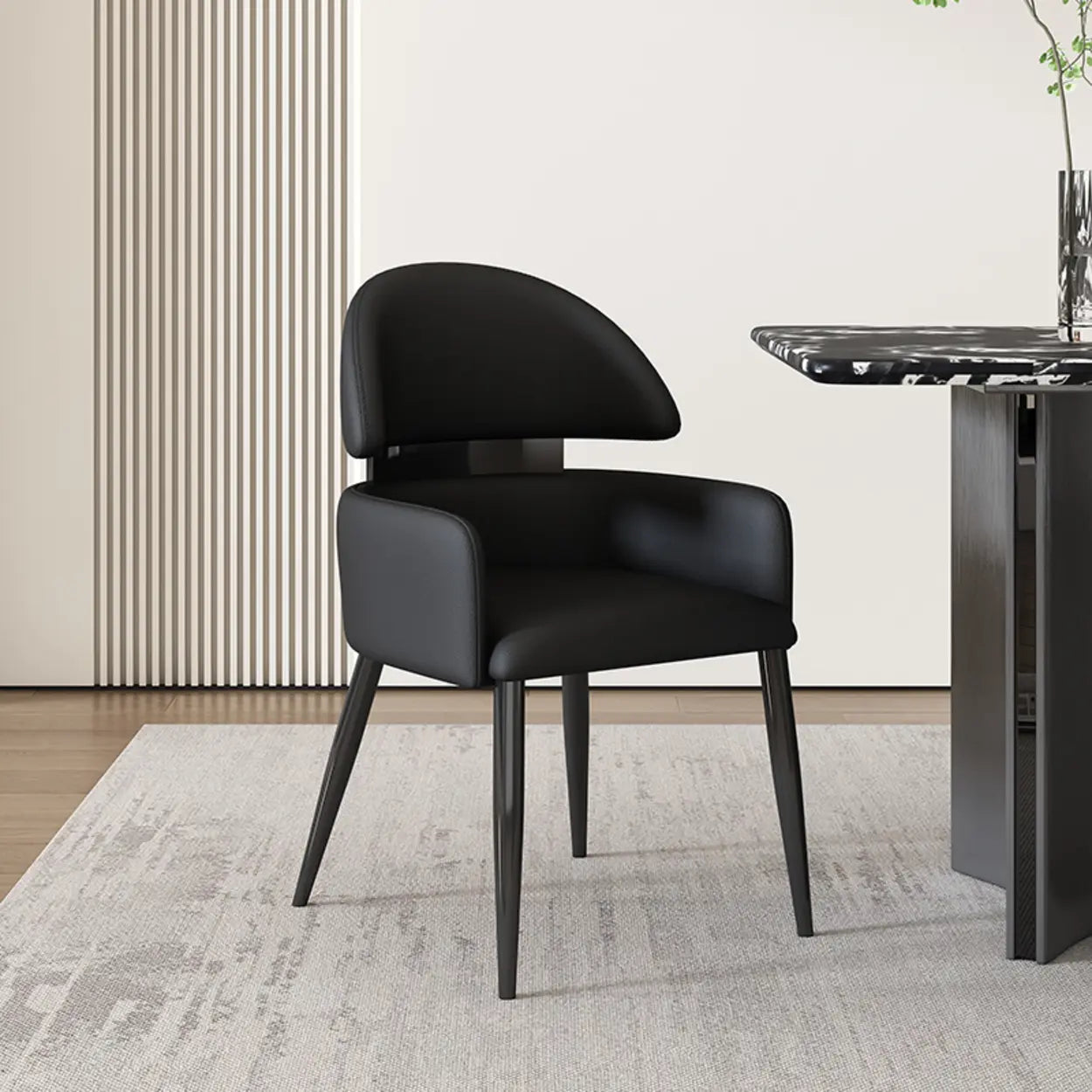 Contemporary Brown Leather Armrest Dining Chair