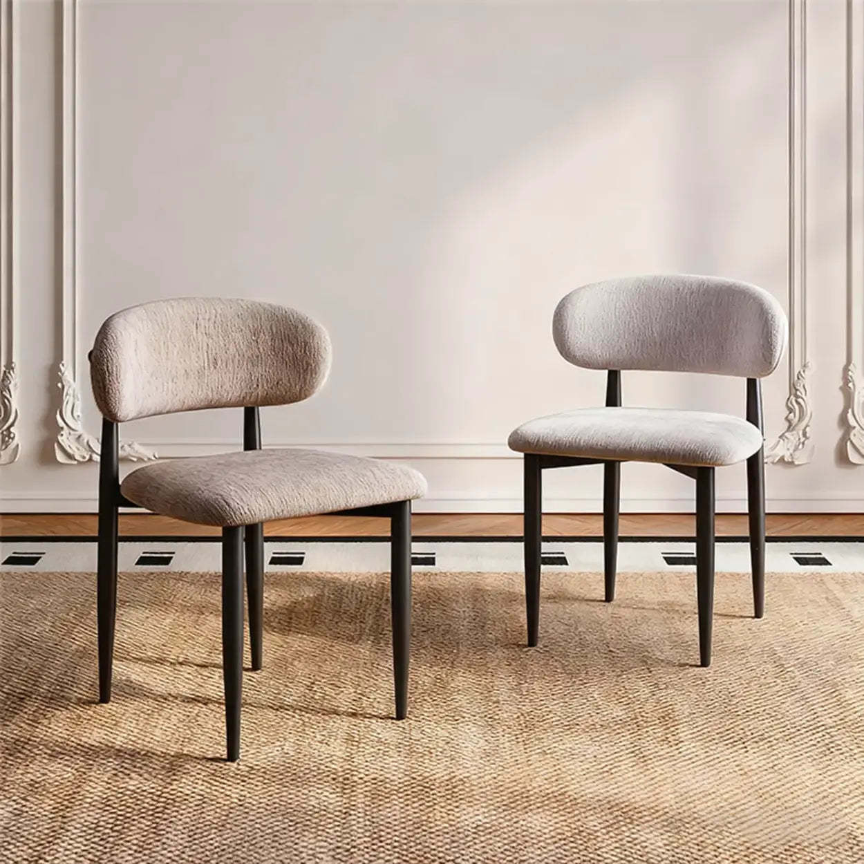 Contemporary Chenille Armless Dining Chair Set of 2 — 2 Piece Set / Off White
