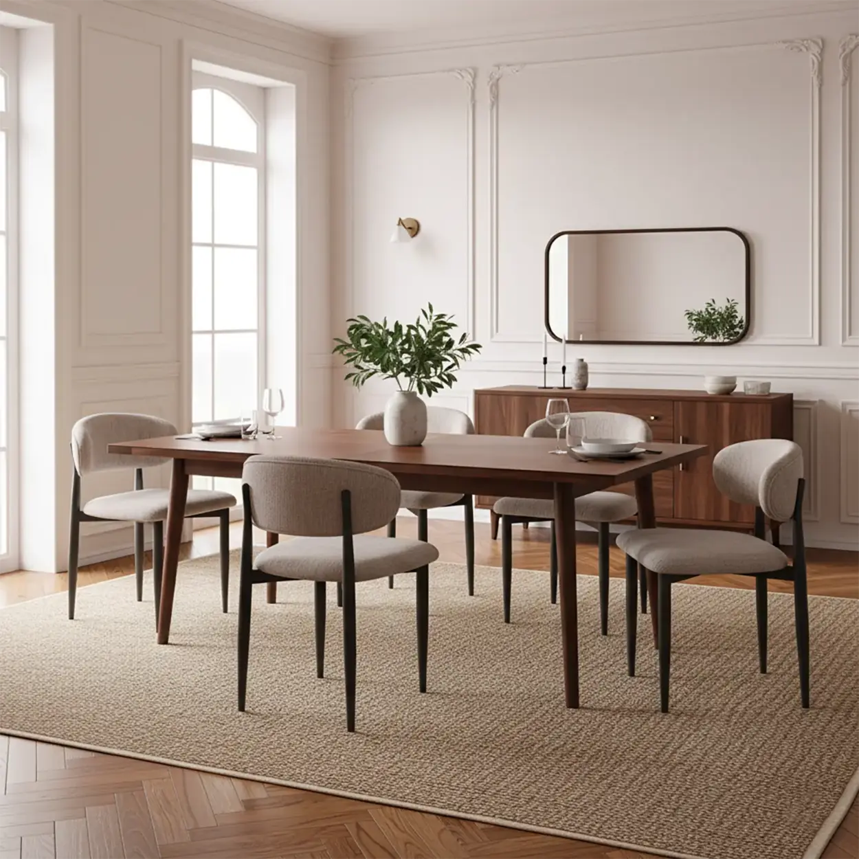 Contemporary Chenille Armless Dining Chair Set of 2 — 2 Piece Set / Brown