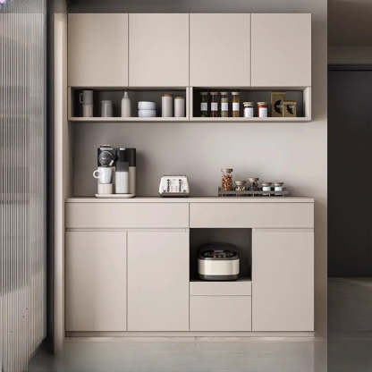 Contemporary Dove Gray Wood Large Open Sideboard