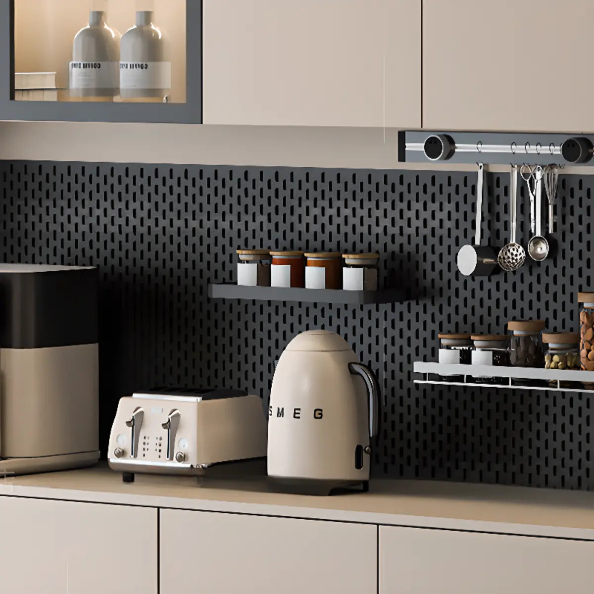 Contemporary Dove Gray Wood Large Open Sideboard