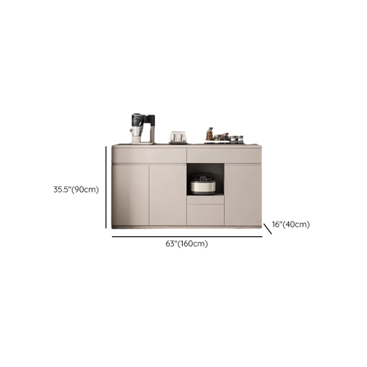 Contemporary Dove Gray Wood Large Open Sideboard