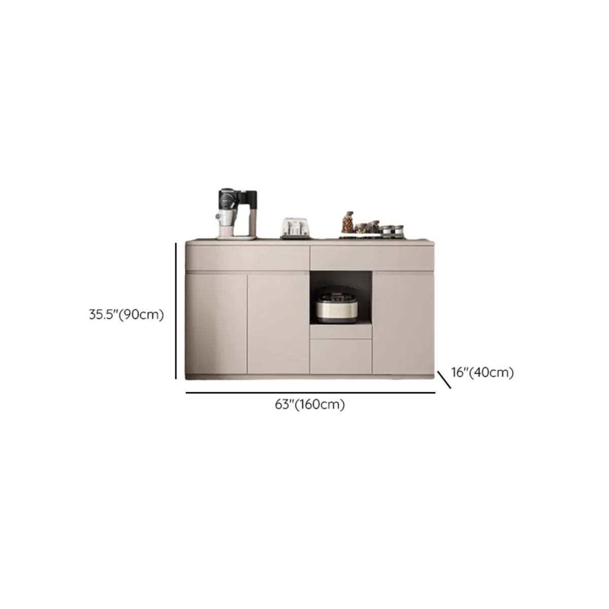 Contemporary Dove Gray Wood Large Open Sideboard