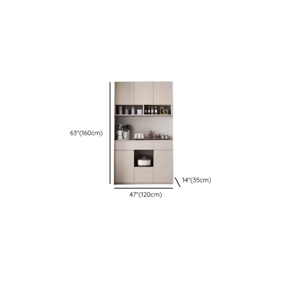 Contemporary Dove Gray Wood Large Open Sideboard