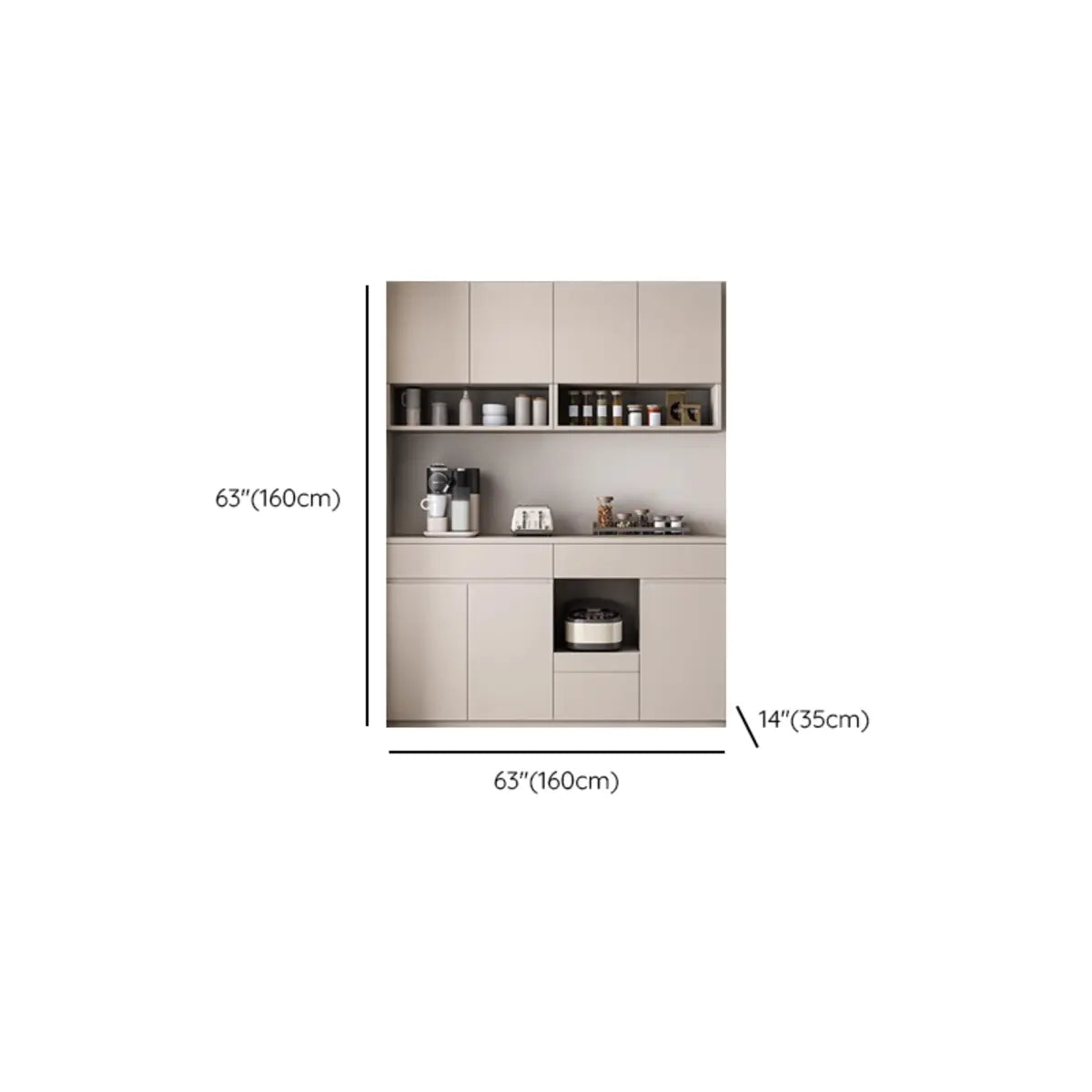 Contemporary Dove Gray Wood Large Open Sideboard