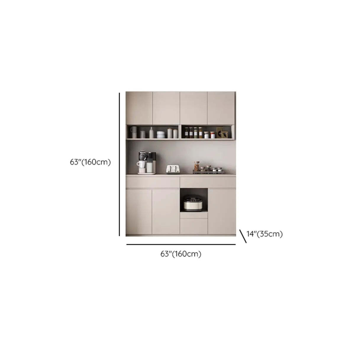 Contemporary Dove Gray Wood Large Open Sideboard