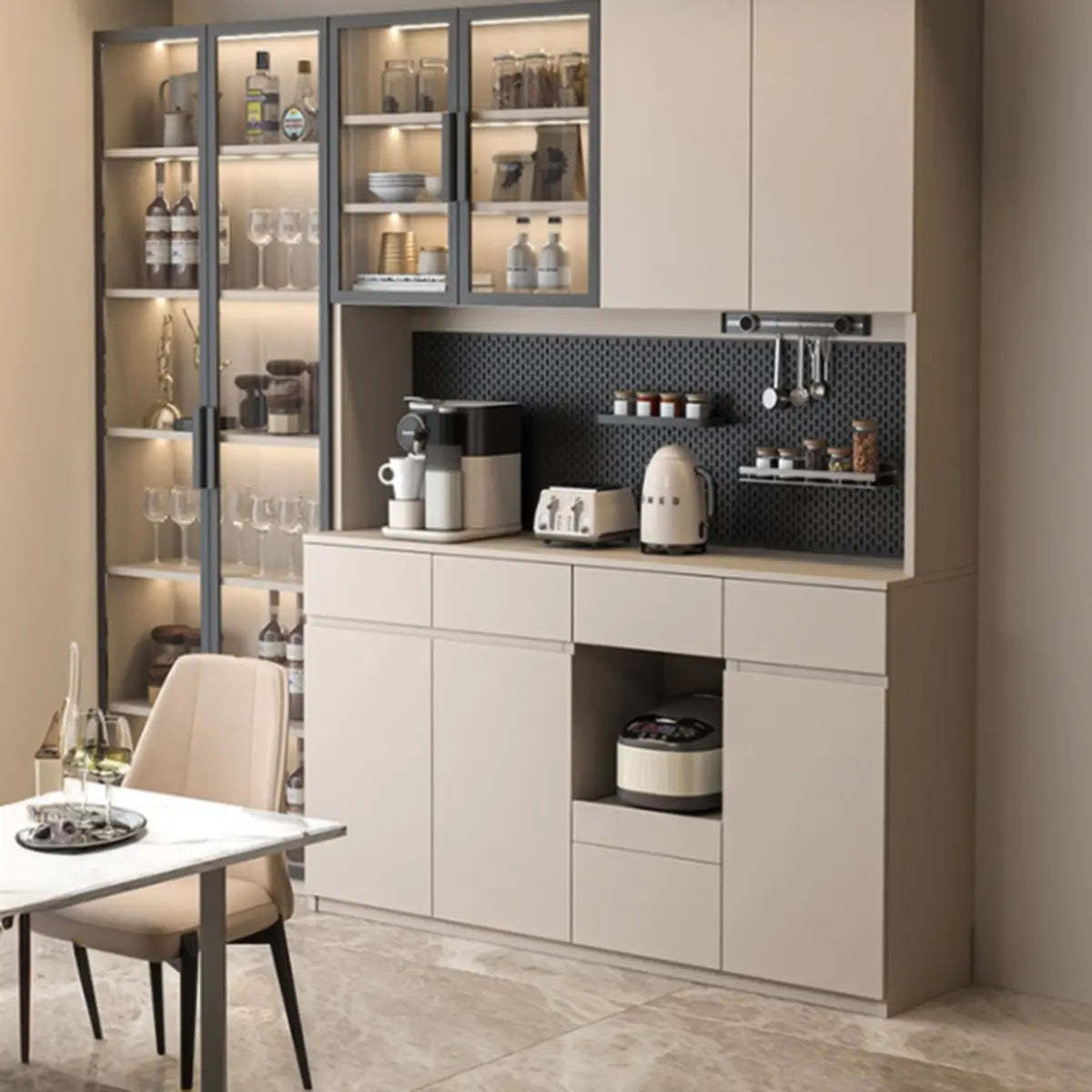 Contemporary Dove Gray Wood Large Open Sideboard