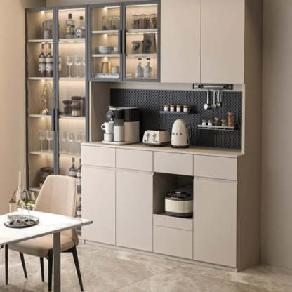 Contemporary Dove Gray Wood Large Open Sideboard