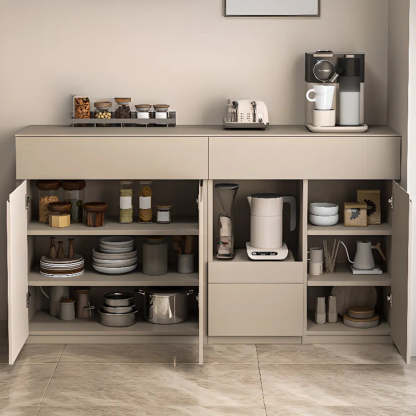 Contemporary Dove Gray Wood Large Open Sideboard