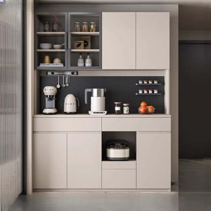 Contemporary Dove Gray Wood Large Open Sideboard