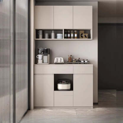Contemporary Dove Gray Wood Large Open Sideboard