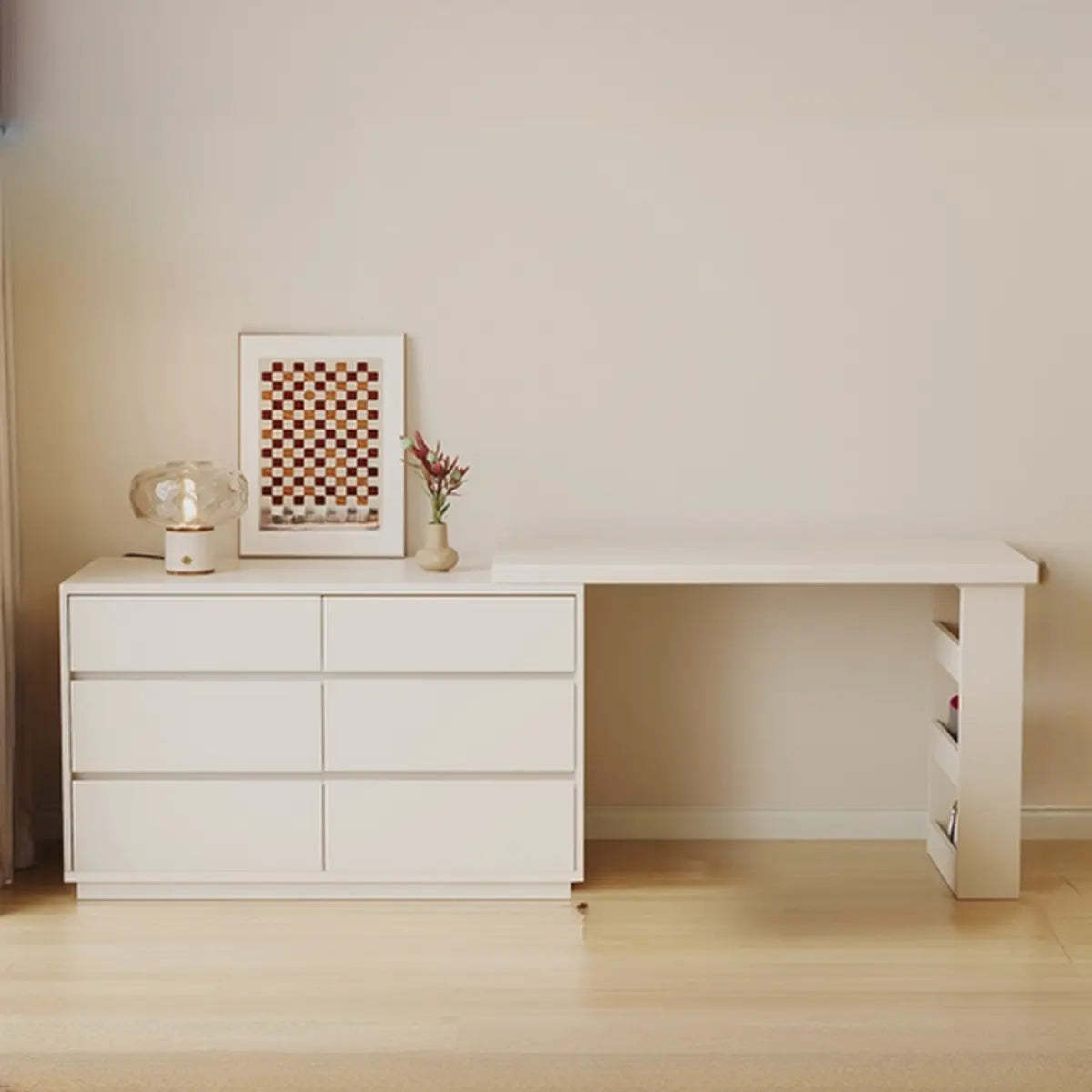Contemporary White Wood Sliding Vanity — White/ Wood / Makeup Vanities