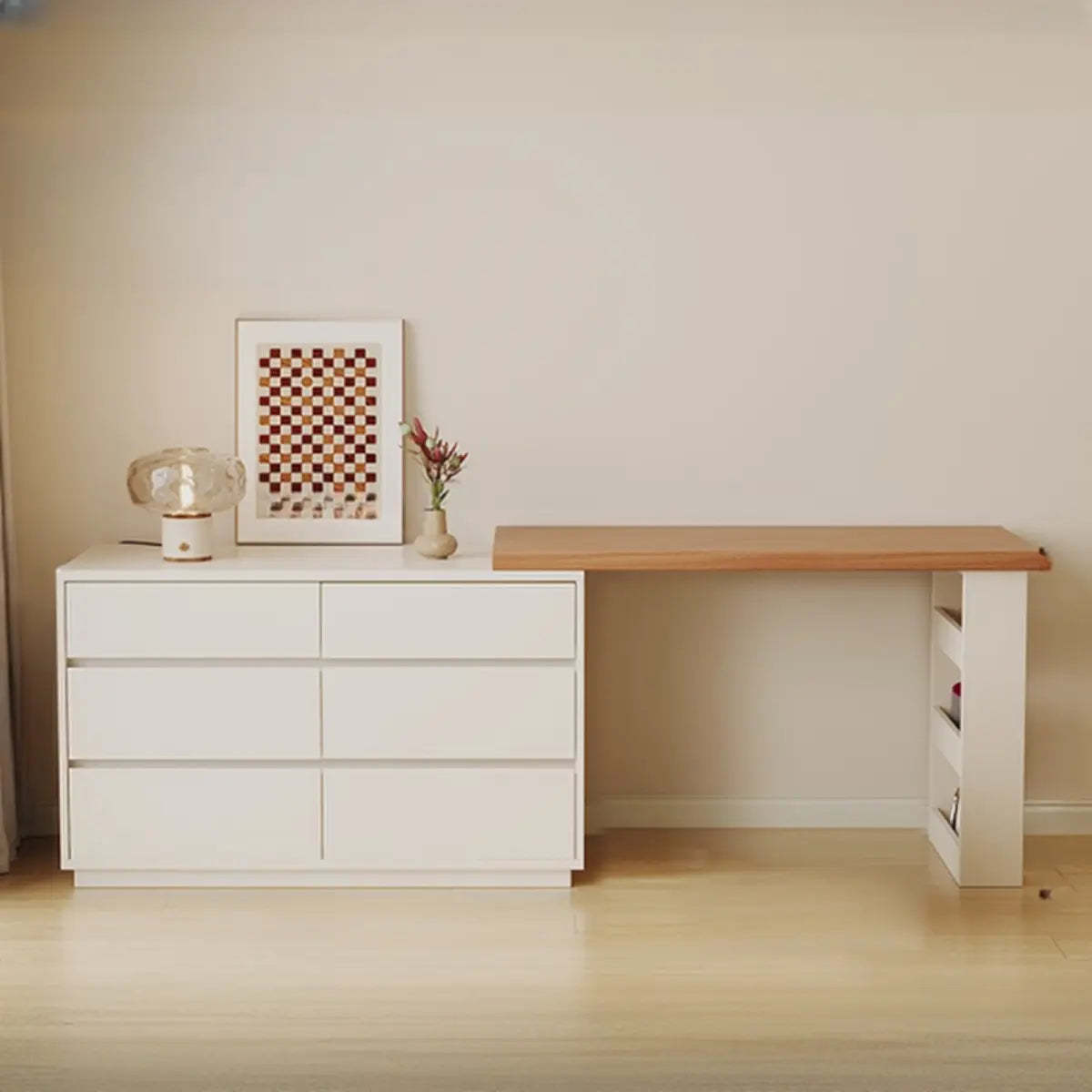 Contemporary White Wood Sliding Vanity — White / Makeup Vanities