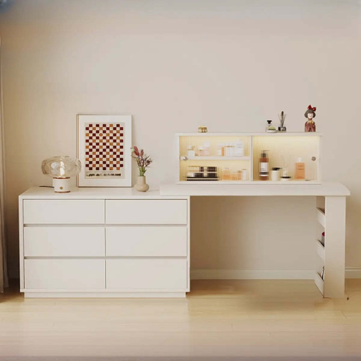 Contemporary White Wood Sliding Vanity — White / Makeup Vanities