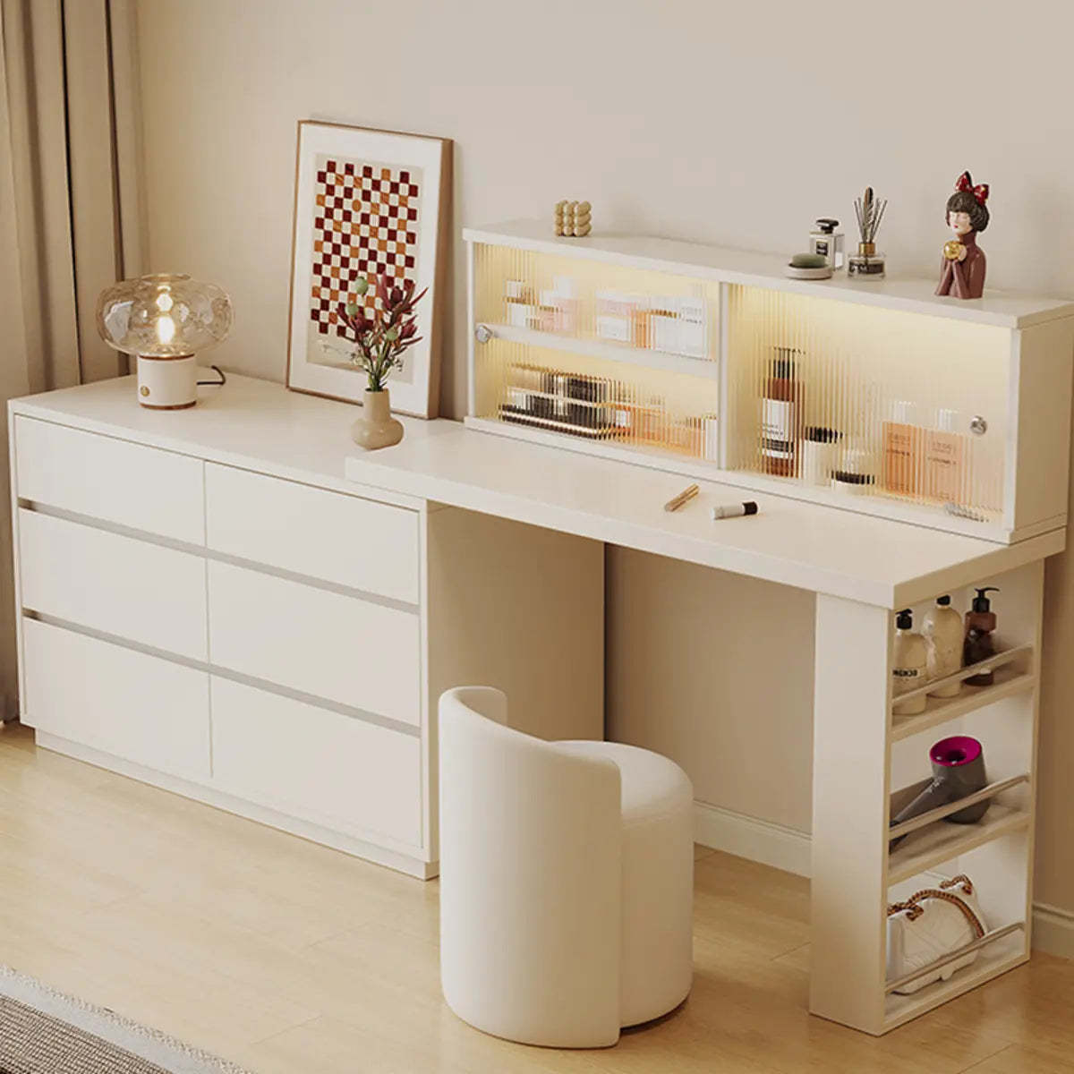 Contemporary White Wood Sliding Vanity — White / Makeup Vanities