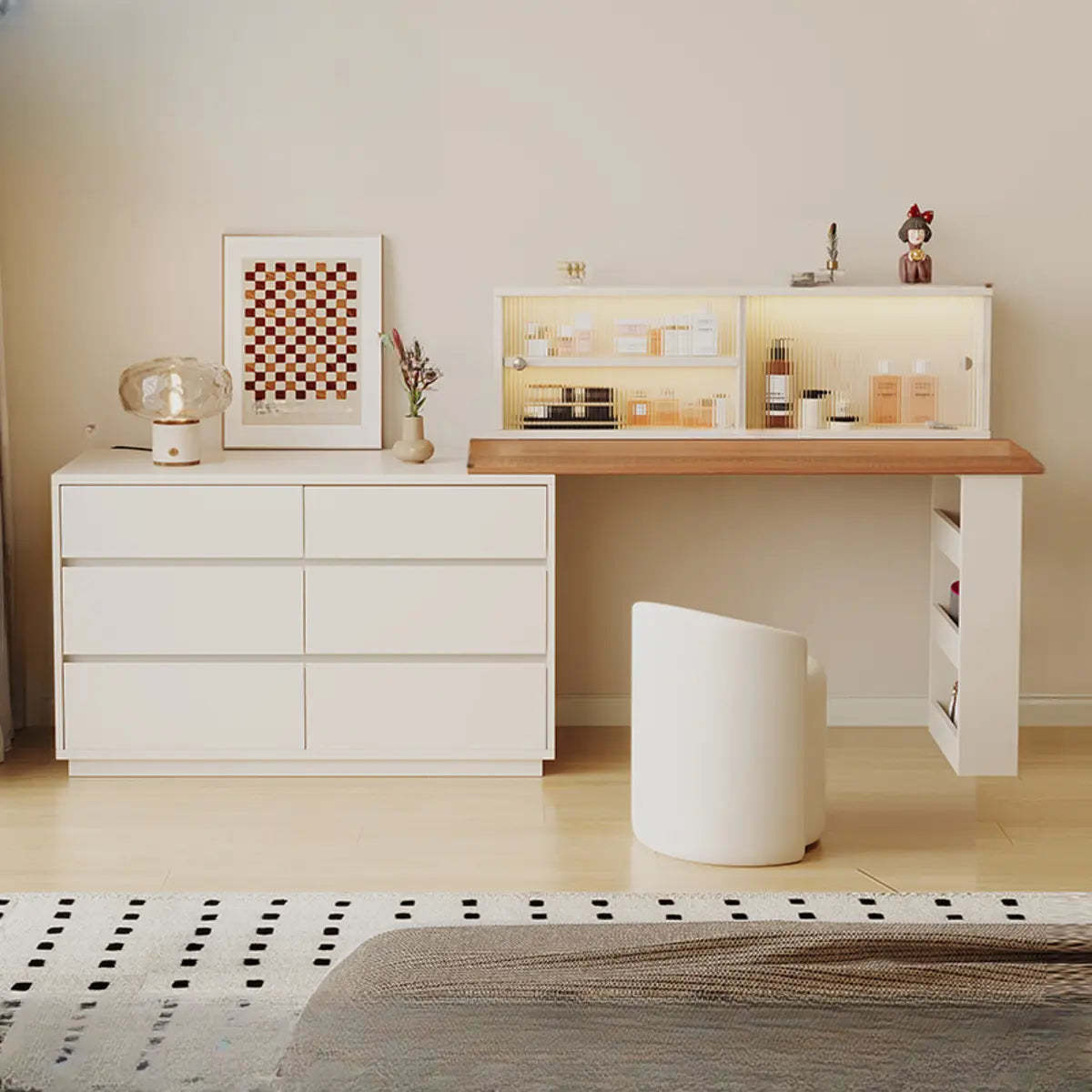 Contemporary White Wood Sliding Vanity — White/ Wood / Makeup Vanities