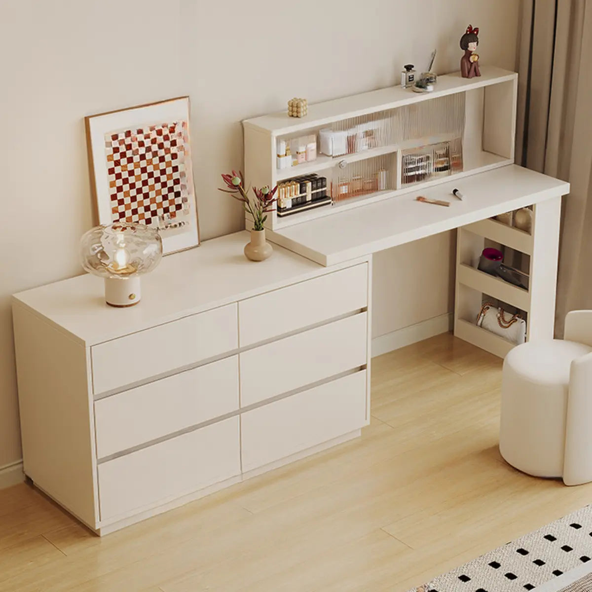 Contemporary White Wood Sliding Vanity — White / Makeup Vanities