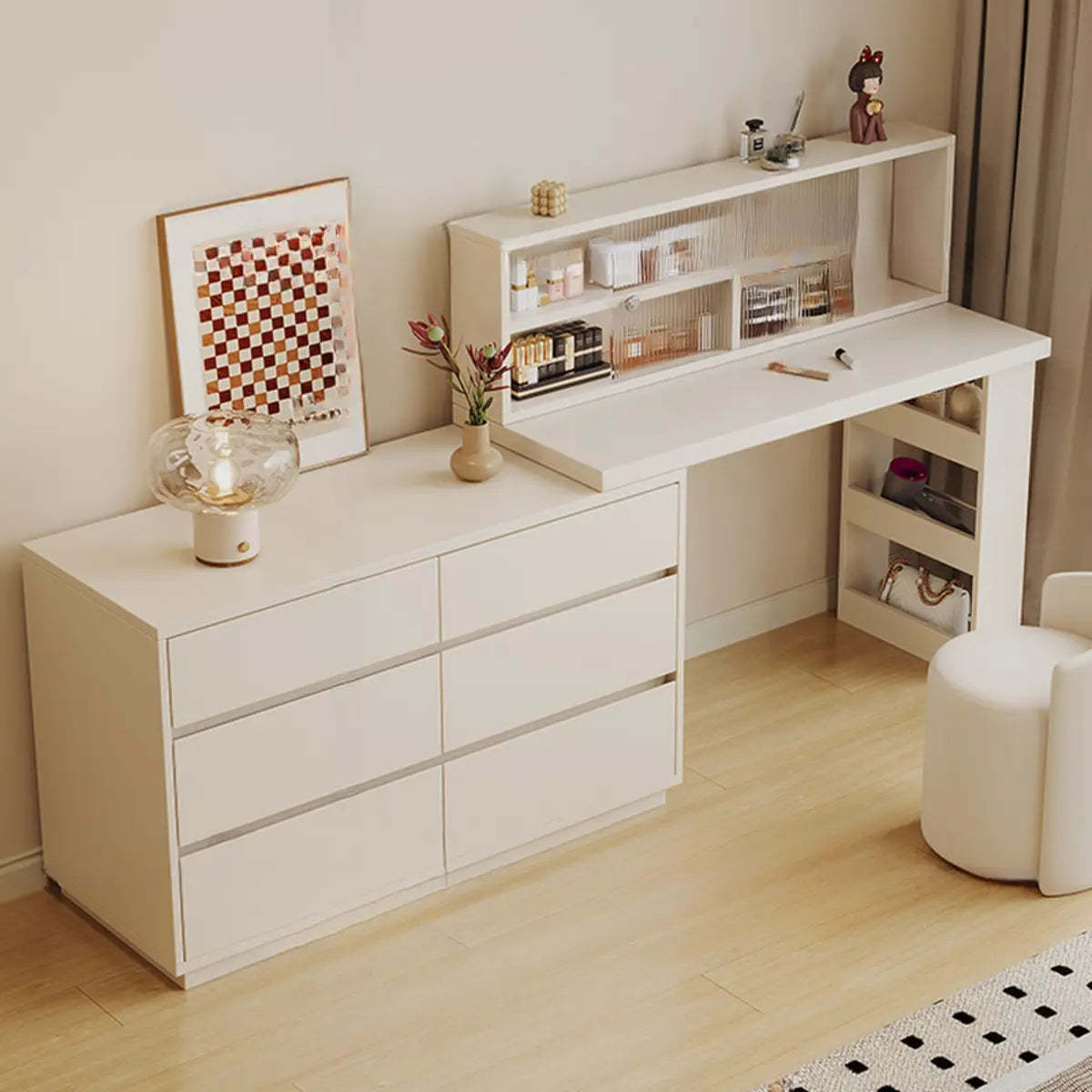 Contemporary White Wood Sliding Vanity — White / Makeup Vanities