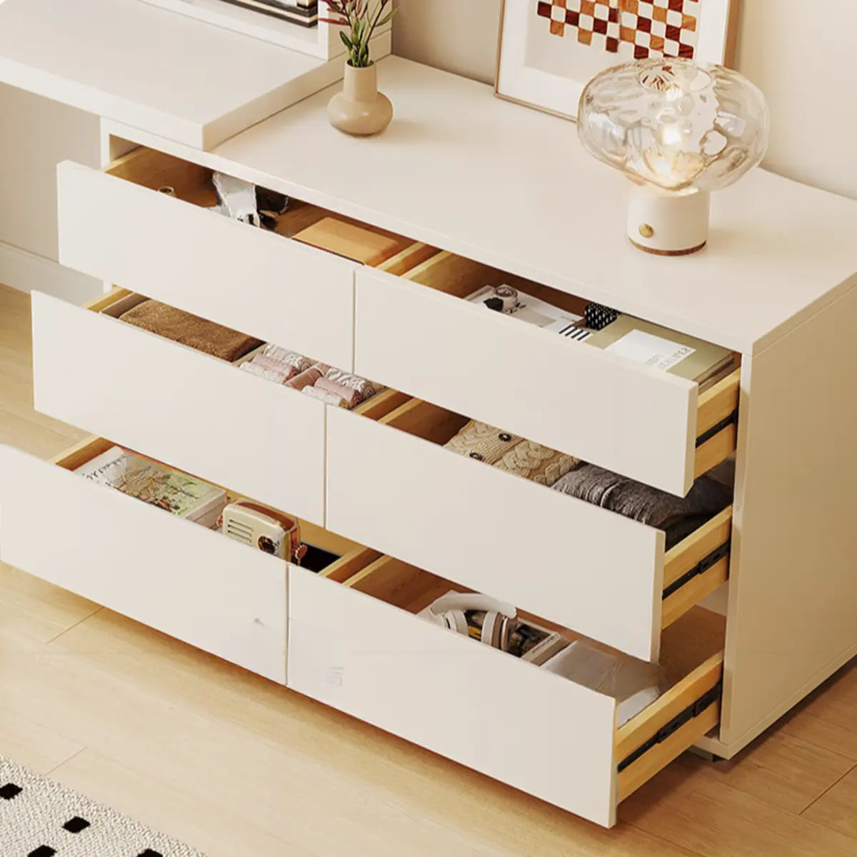 Contemporary White Wood Sliding Vanity — White / Makeup Vanities