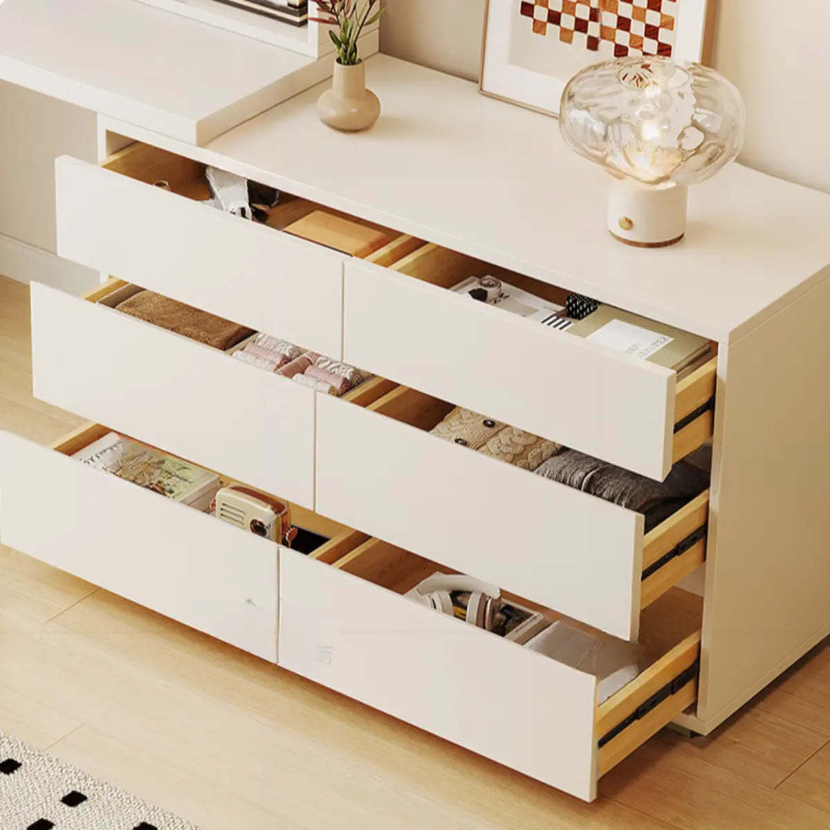 Contemporary White Wood Sliding Vanity — White / Makeup Vanities