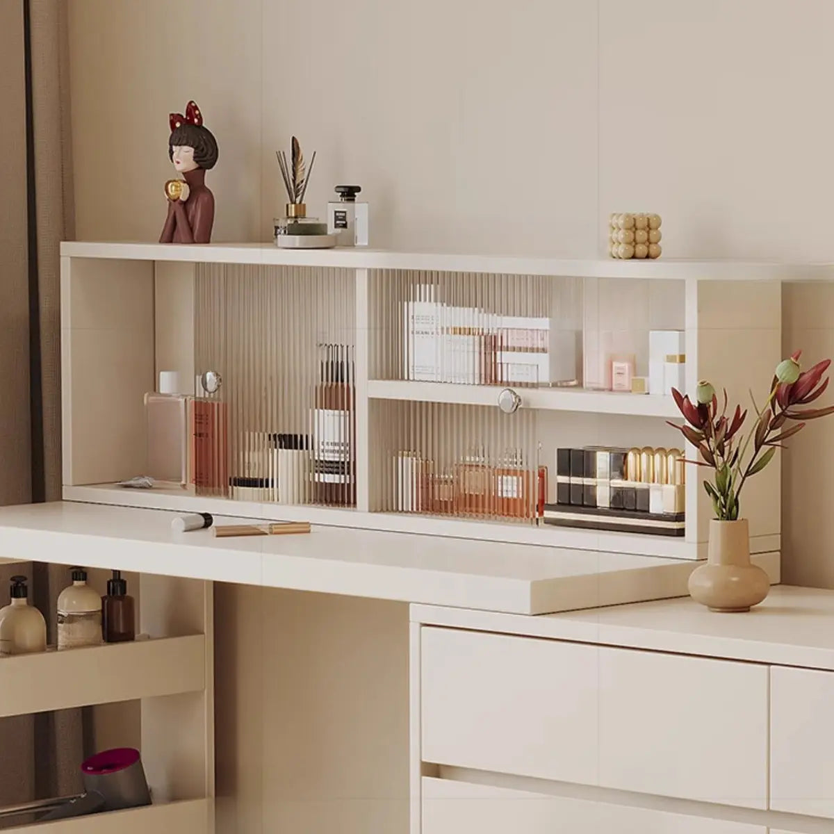 Contemporary White Wood Sliding Vanity — White / Makeup Vanities