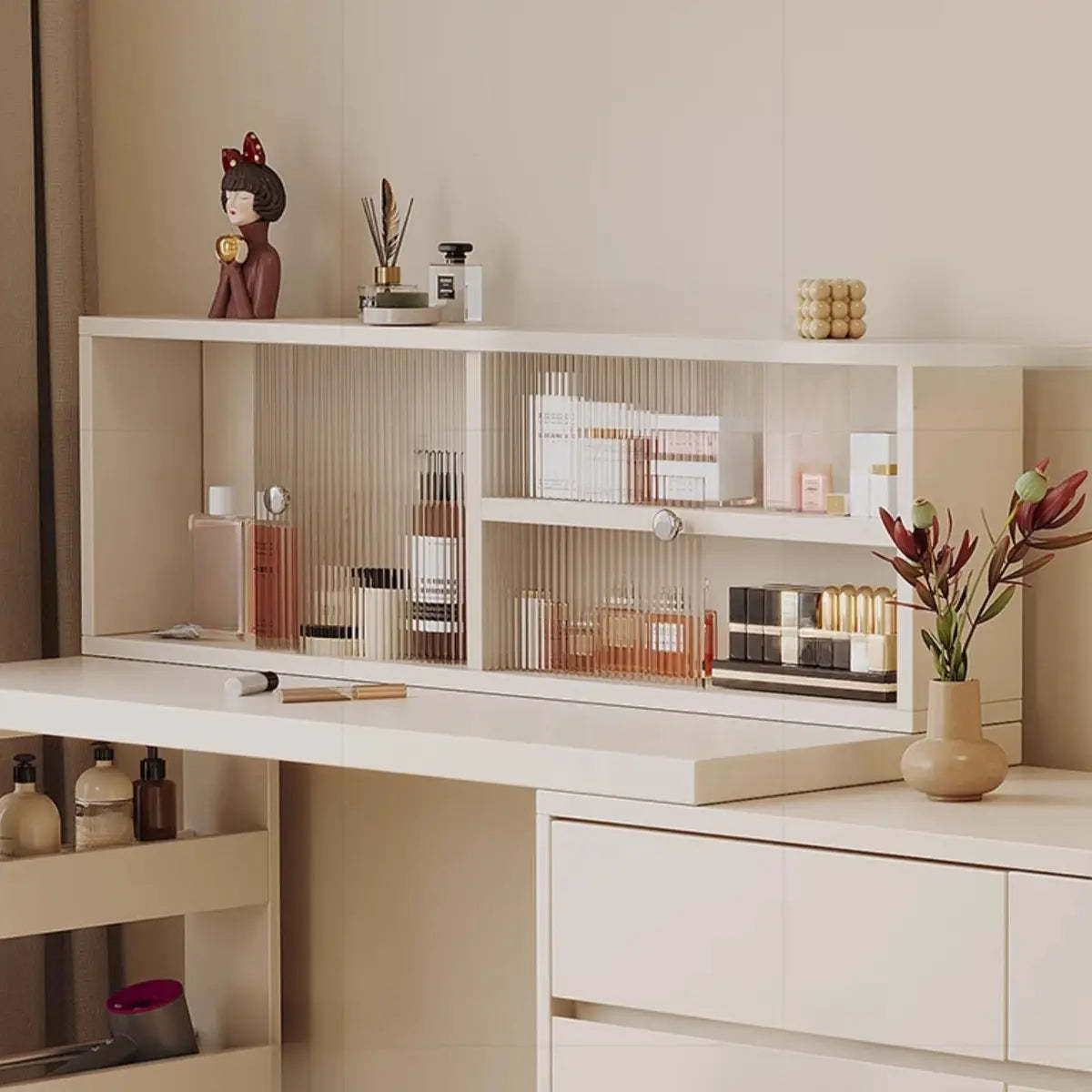 Contemporary White Wood Sliding Vanity — White / Makeup Vanities