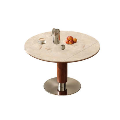 Contemporary Extendable Round Stone Metal Dining Table — White / Table Only