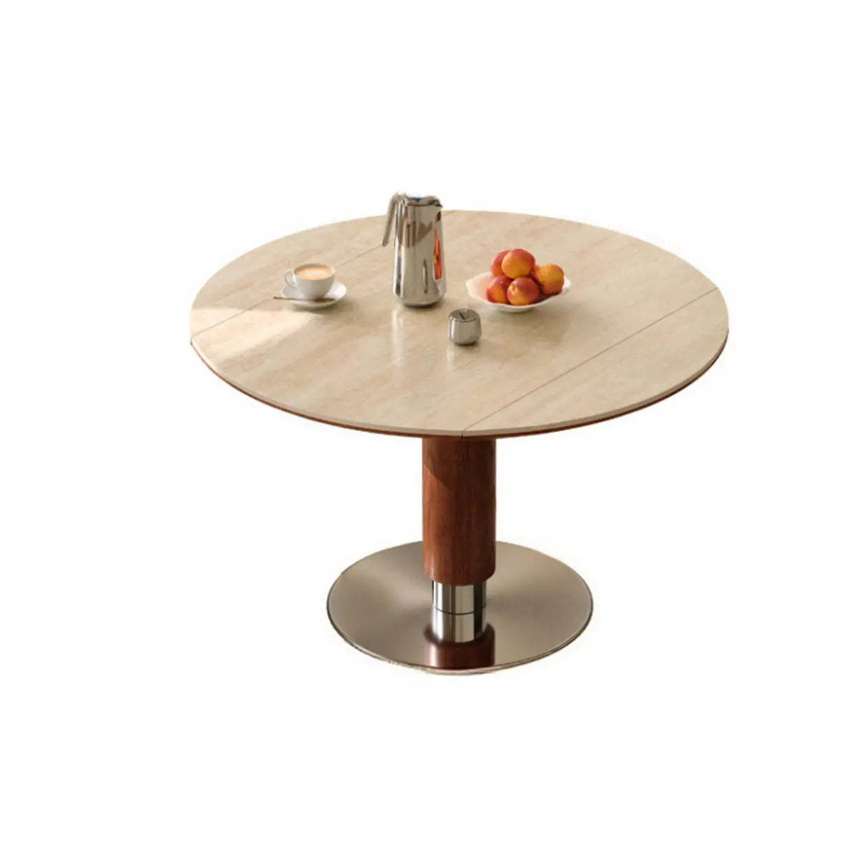 Modern extendable round dining tables in metal — 47" L x 47" W x 30" H / Yellow & White