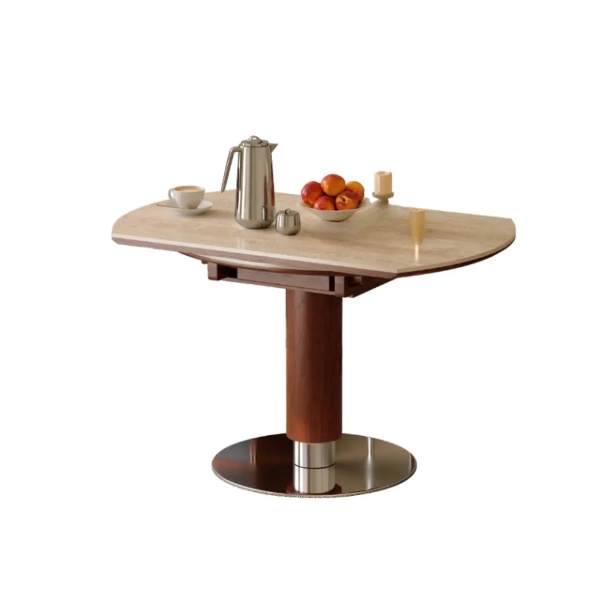 Contemporary Extendable Round Stone Metal Dining Table