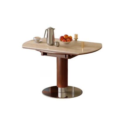 Contemporary Extendable Round Stone Metal Dining Table