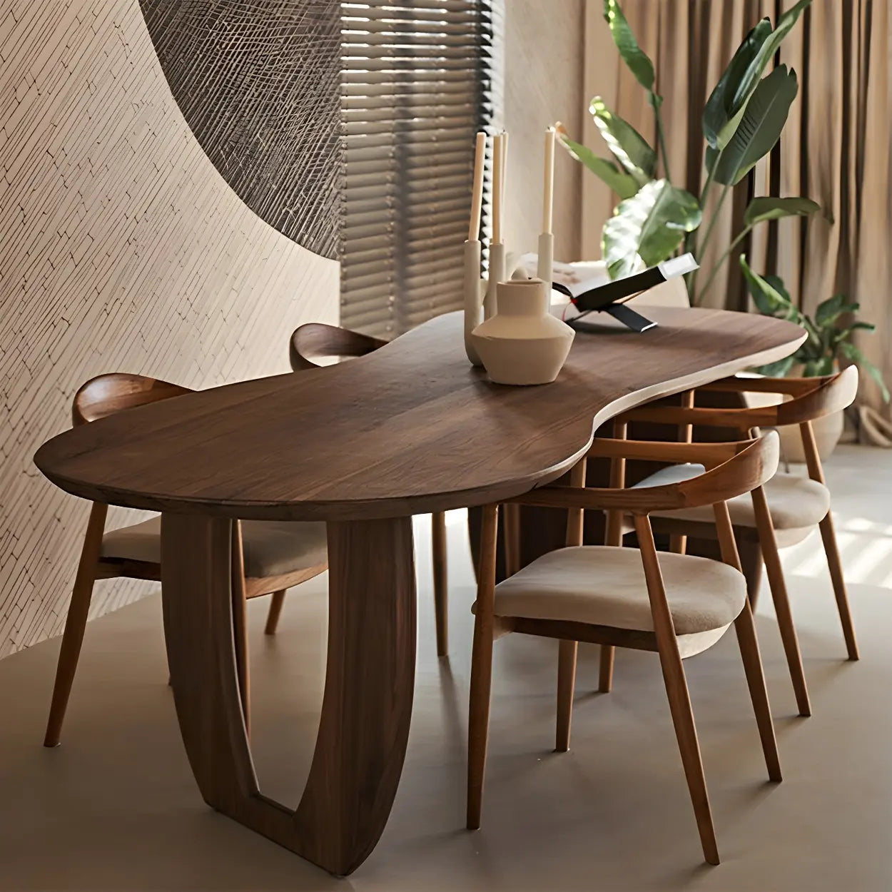 Contemporary Free-Form Brown Pine Dining Table