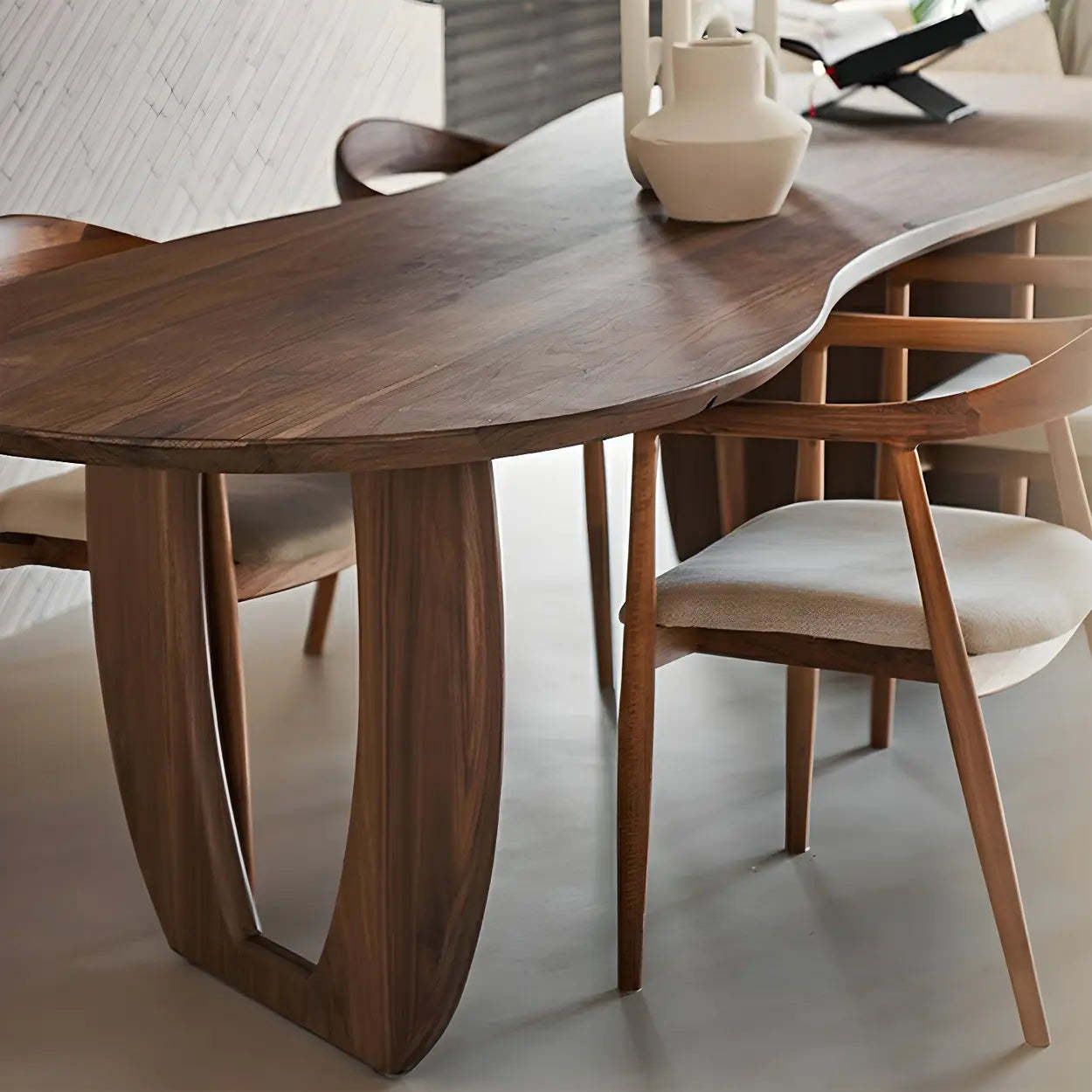 Contemporary Free-Form Brown Pine Dining Table — Table Only