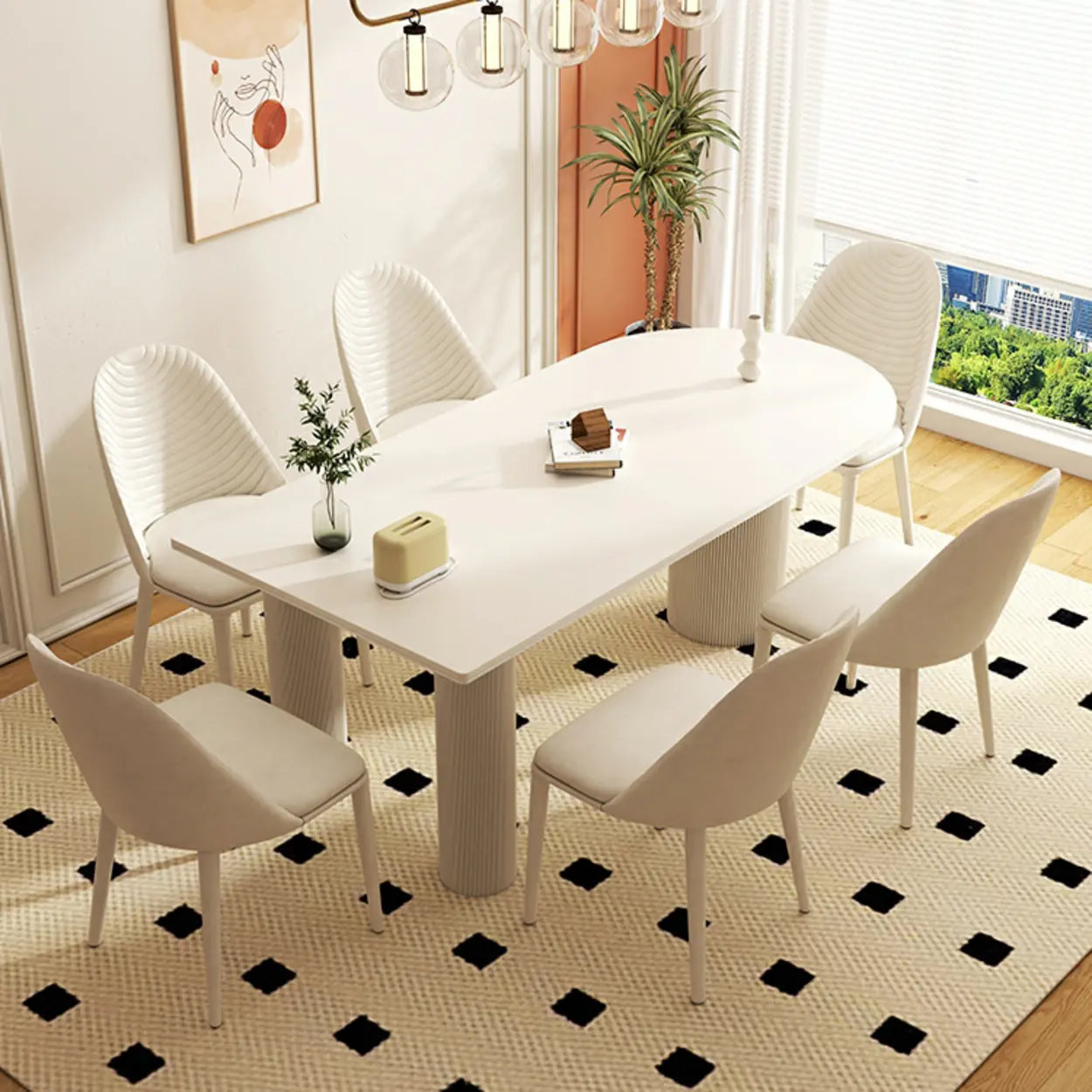 Contemporary Free Form White Stone Dining Table — Table Only