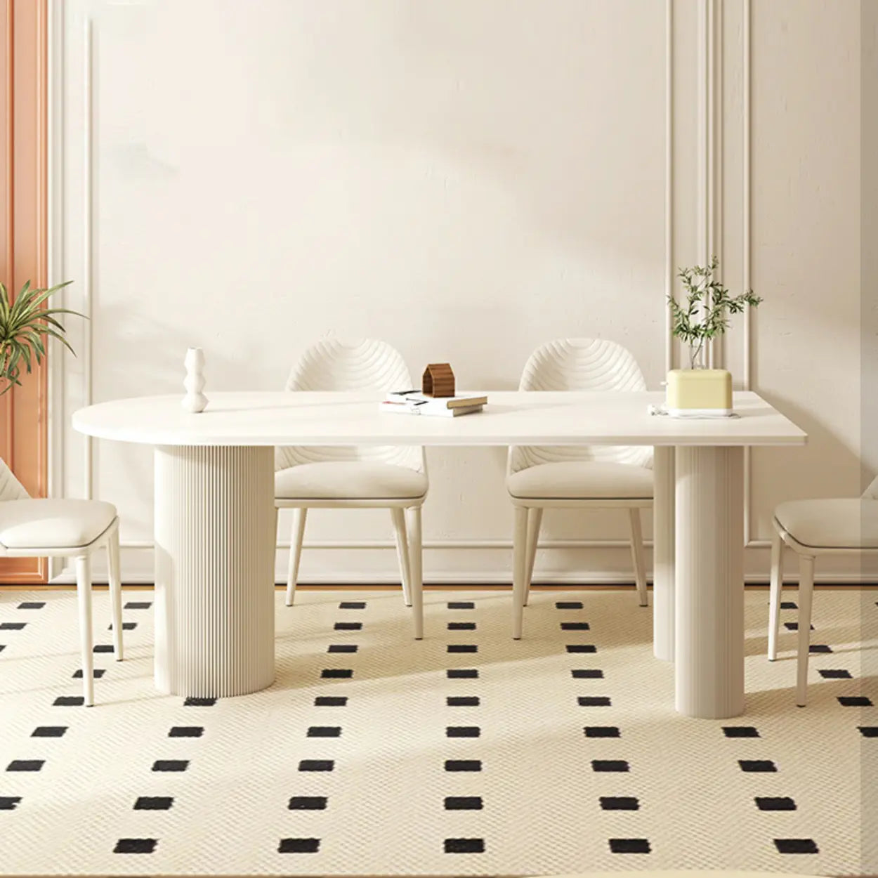 Contemporary Free Form White Stone Dining Table