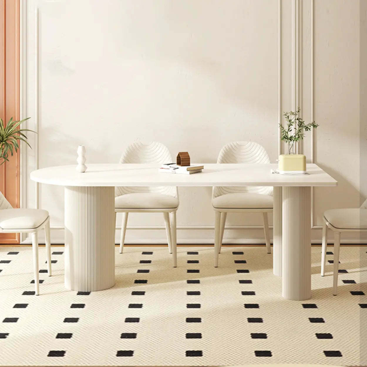 Contemporary Free Form White Stone Dining Table