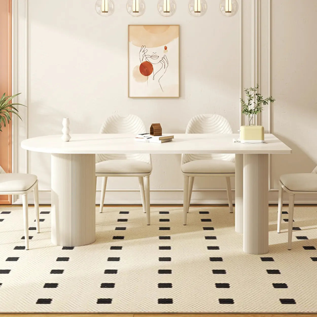 Contemporary Free Form White Stone Dining Table