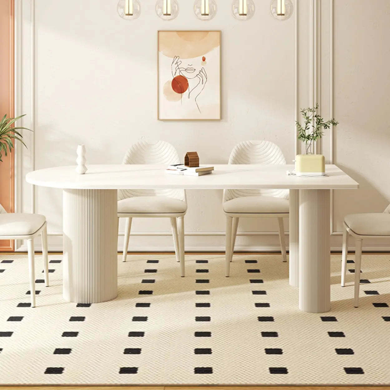 Contemporary Free Form White Stone Dining Table