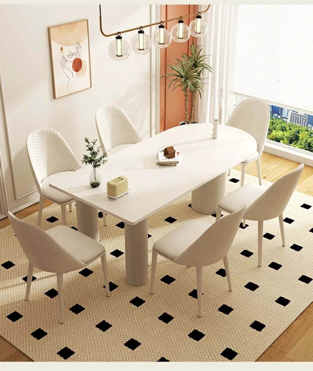 Contemporary Free Form White Stone Dining Table