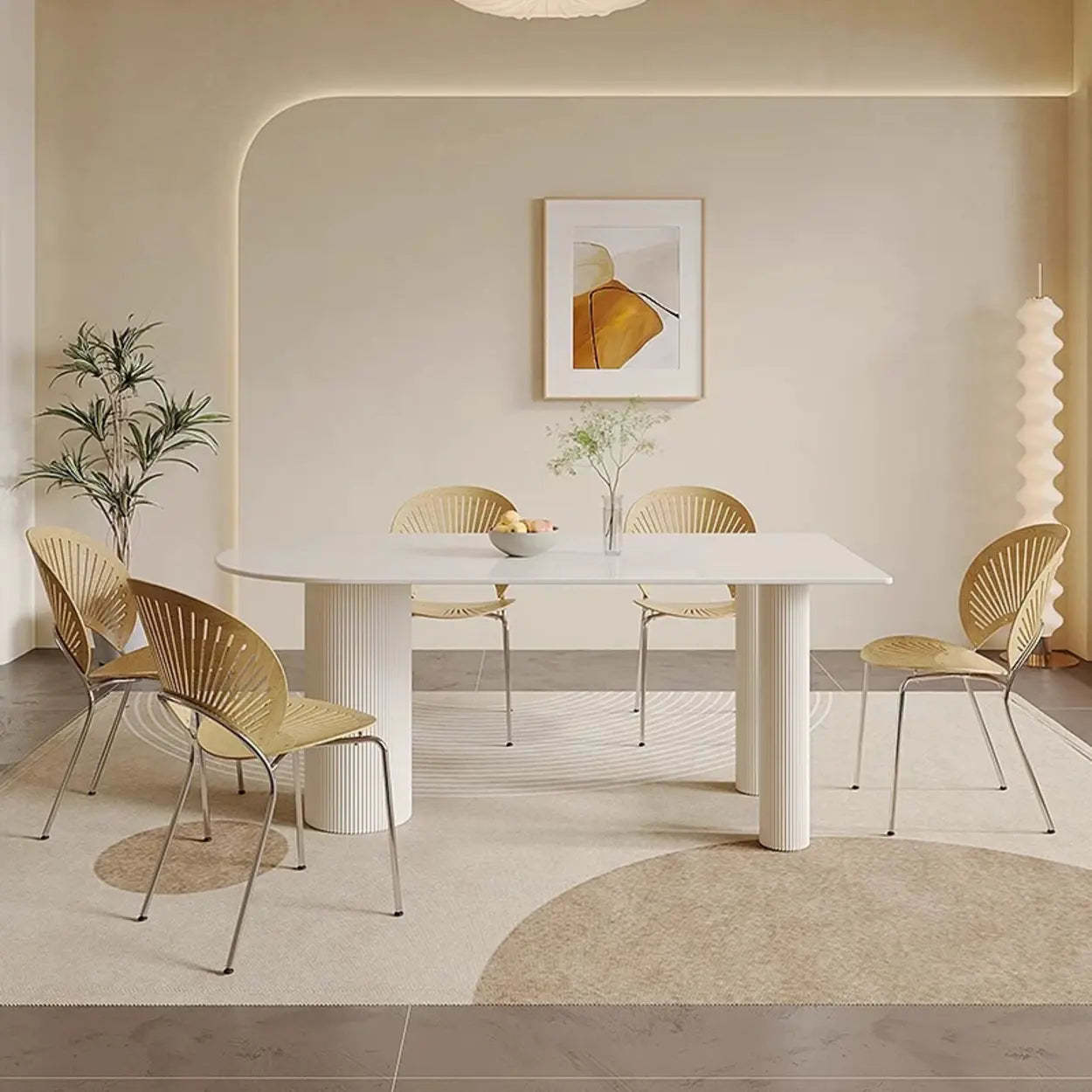 Contemporary Free Form White Stone Dining Table — Table Only