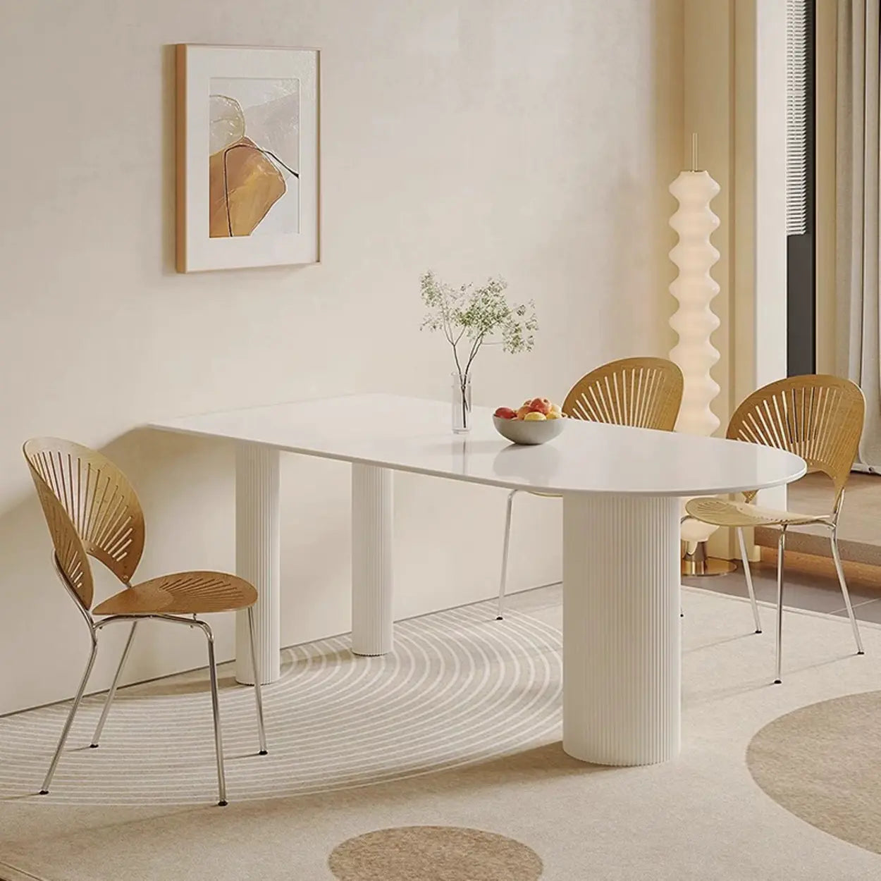 Contemporary Free Form White Stone Dining Table — Table Only