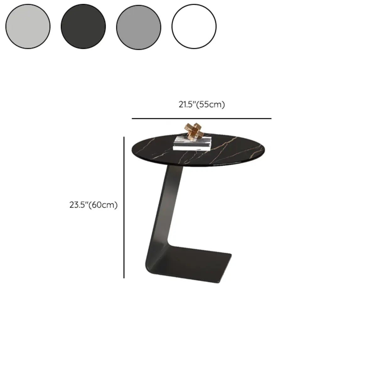 Glass Black Circular Steel-Base Side Table — White