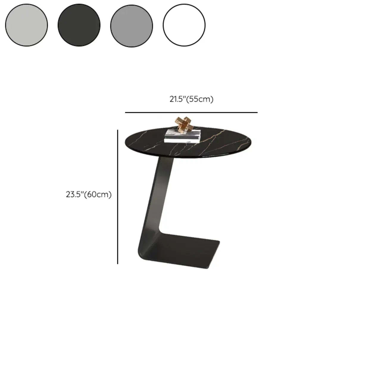 Glass Black Circular Steel-Base Side Table — White