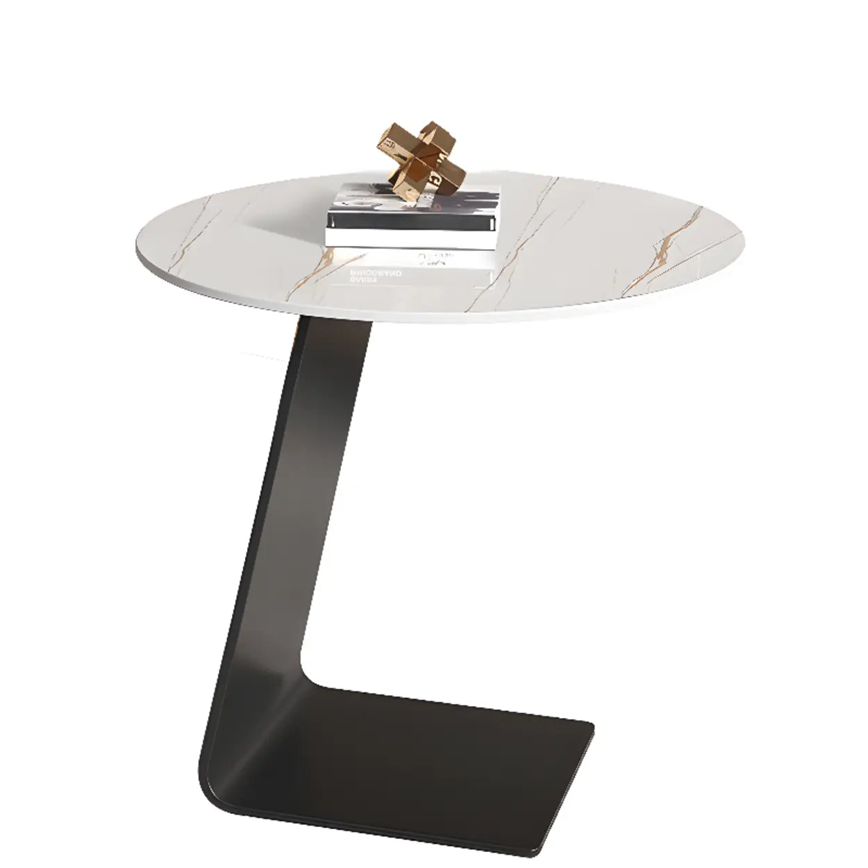 Glass Black Circular Steel-Base Side Table — White