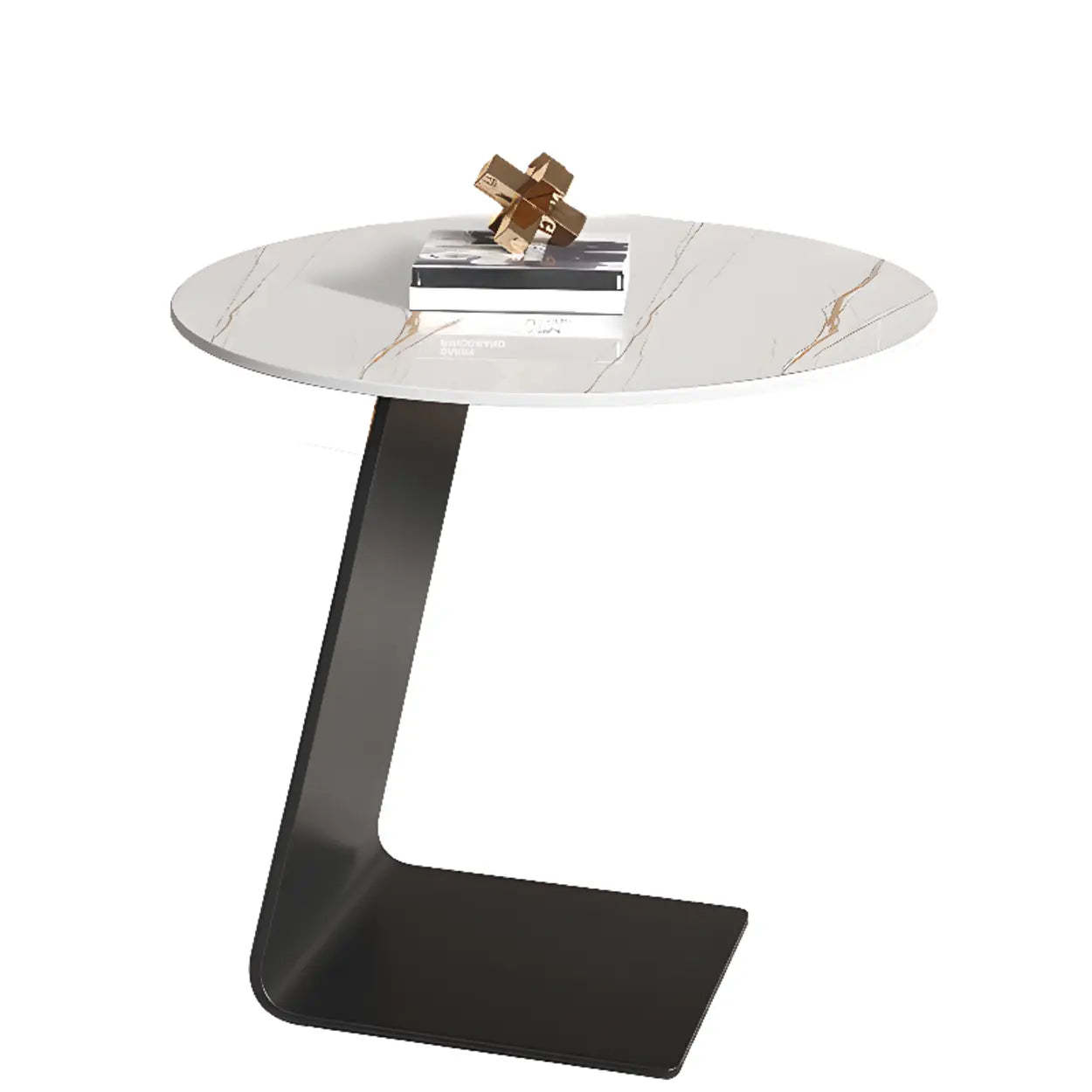 Glass Black Circular Steel-Base Side Table — White